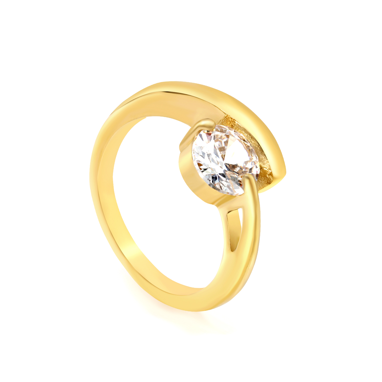 18K Gold Plated Round Solitaire Tension Ring – PVD Stainless Steel