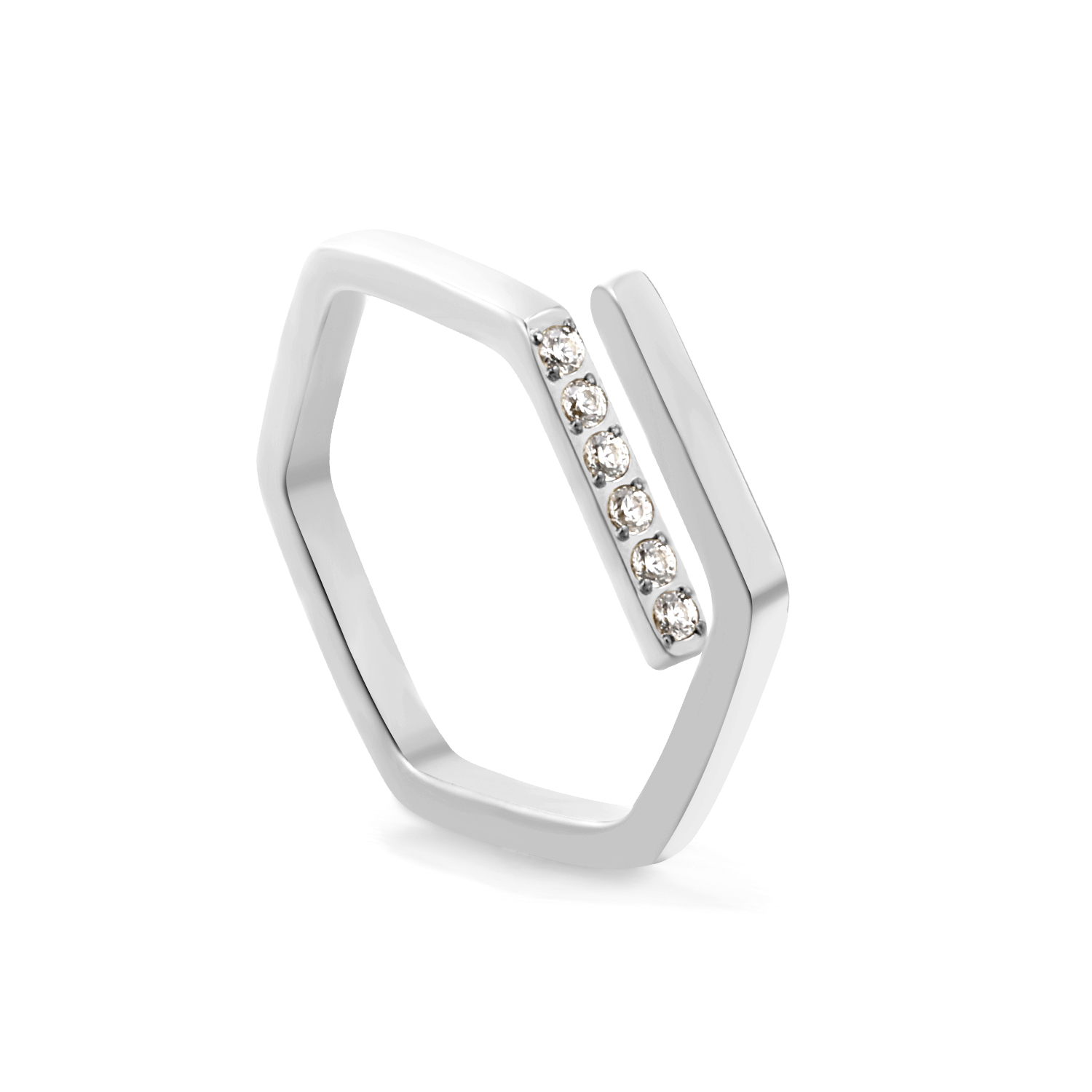 Geometric Hexagon Open CZ Ring – Stainless Steel