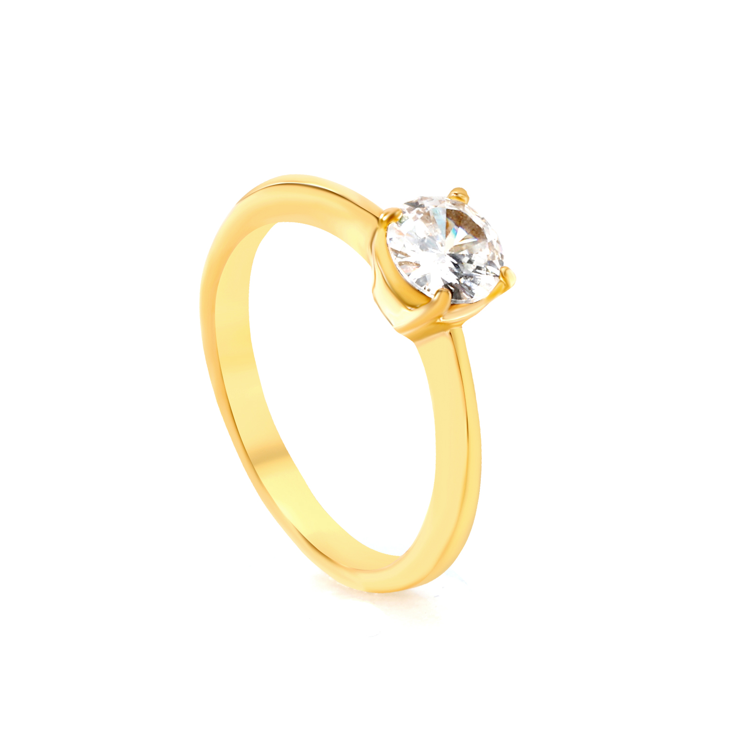 18K Gold Plated Round Solitaire Ring – Classic 4-Prong Setting