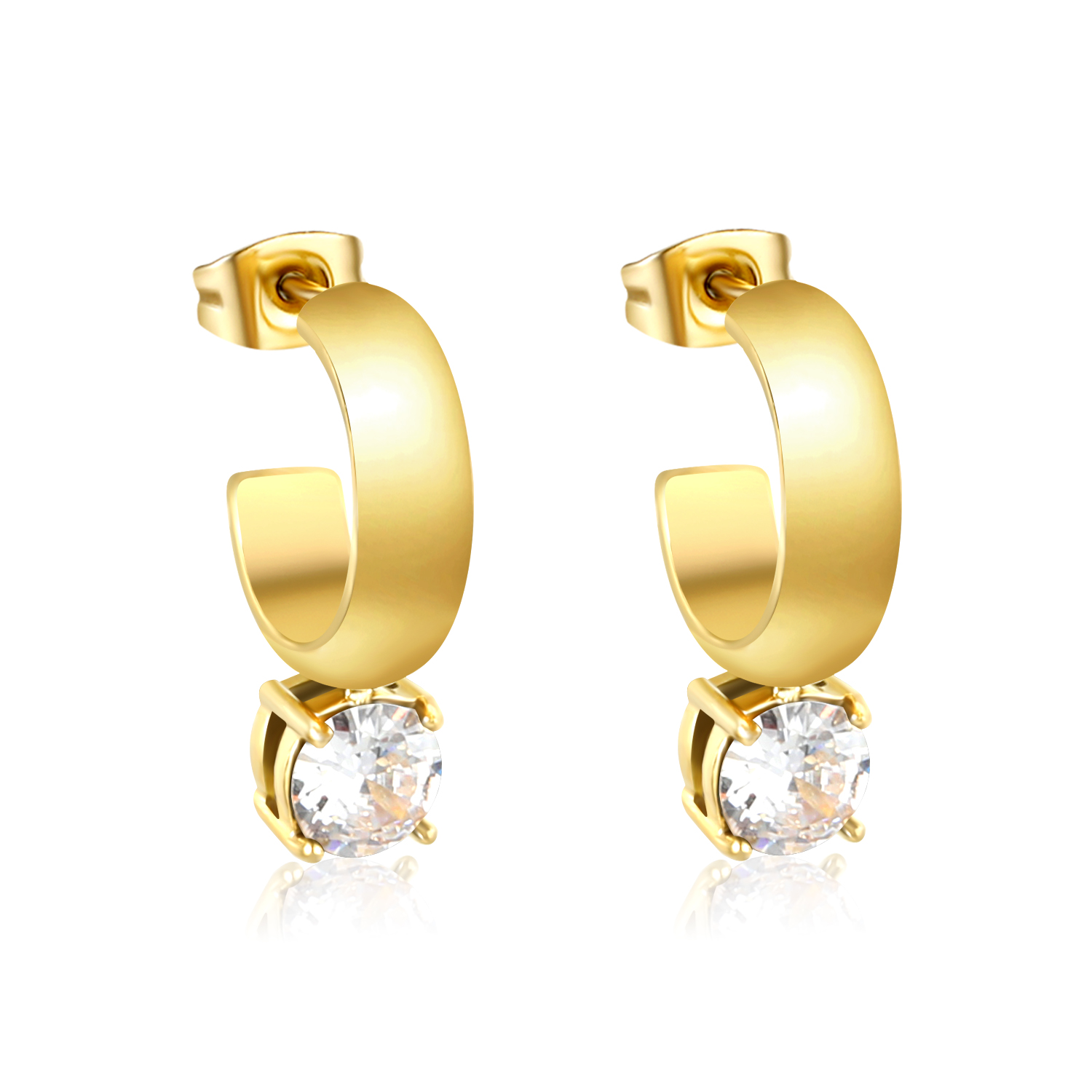 18K Gold PVD Cubic Zirconia Drop C Hoop Earrings