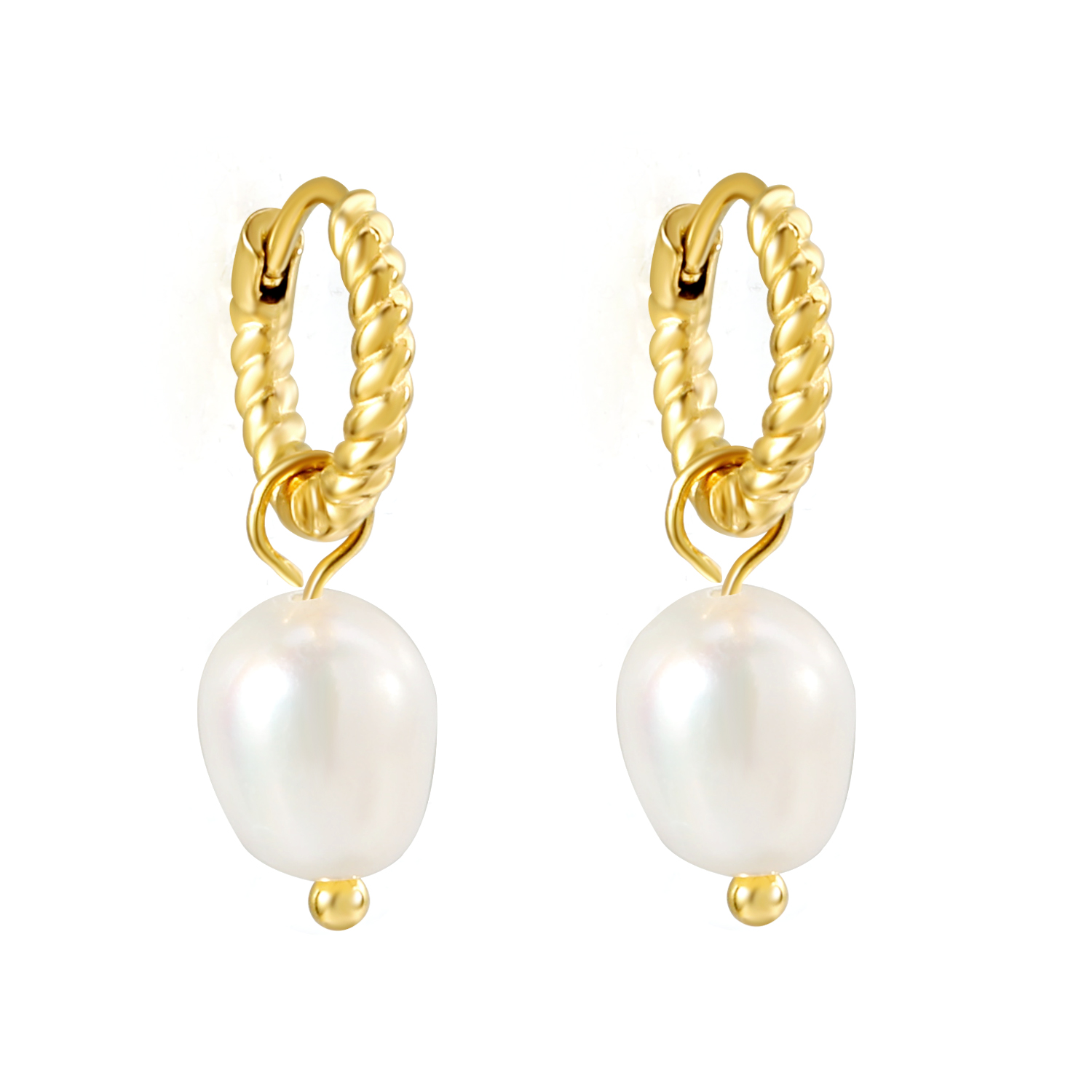 18K Gold PVD Twisted Hoop Baroque Pearl Earrings