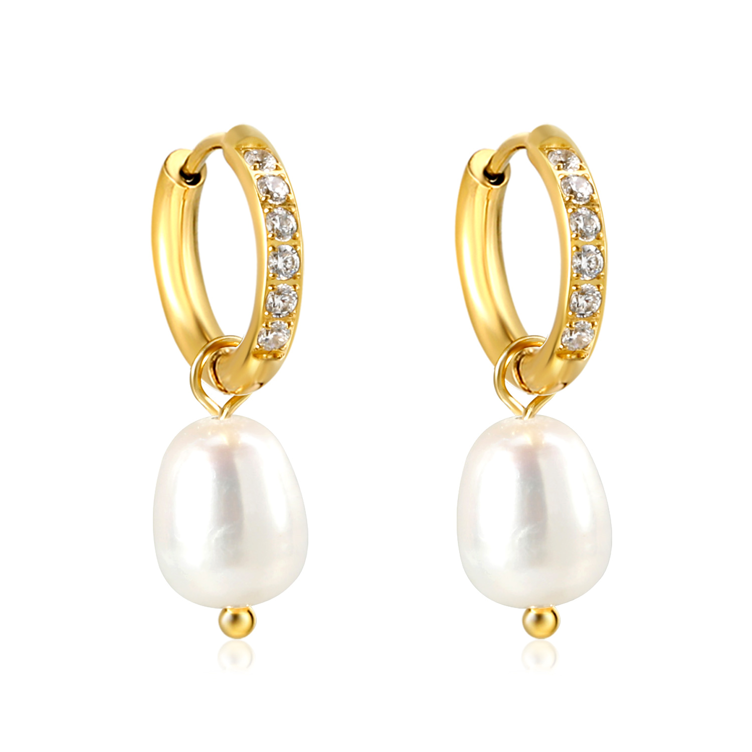 18K Gold PVD Pearl Drop Hoop Earrings