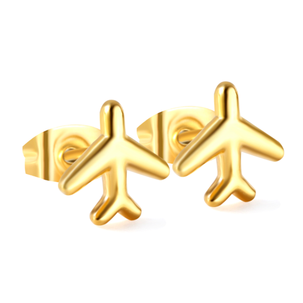Waterproof Gold Airplane Stud Earrings Stainless Steel