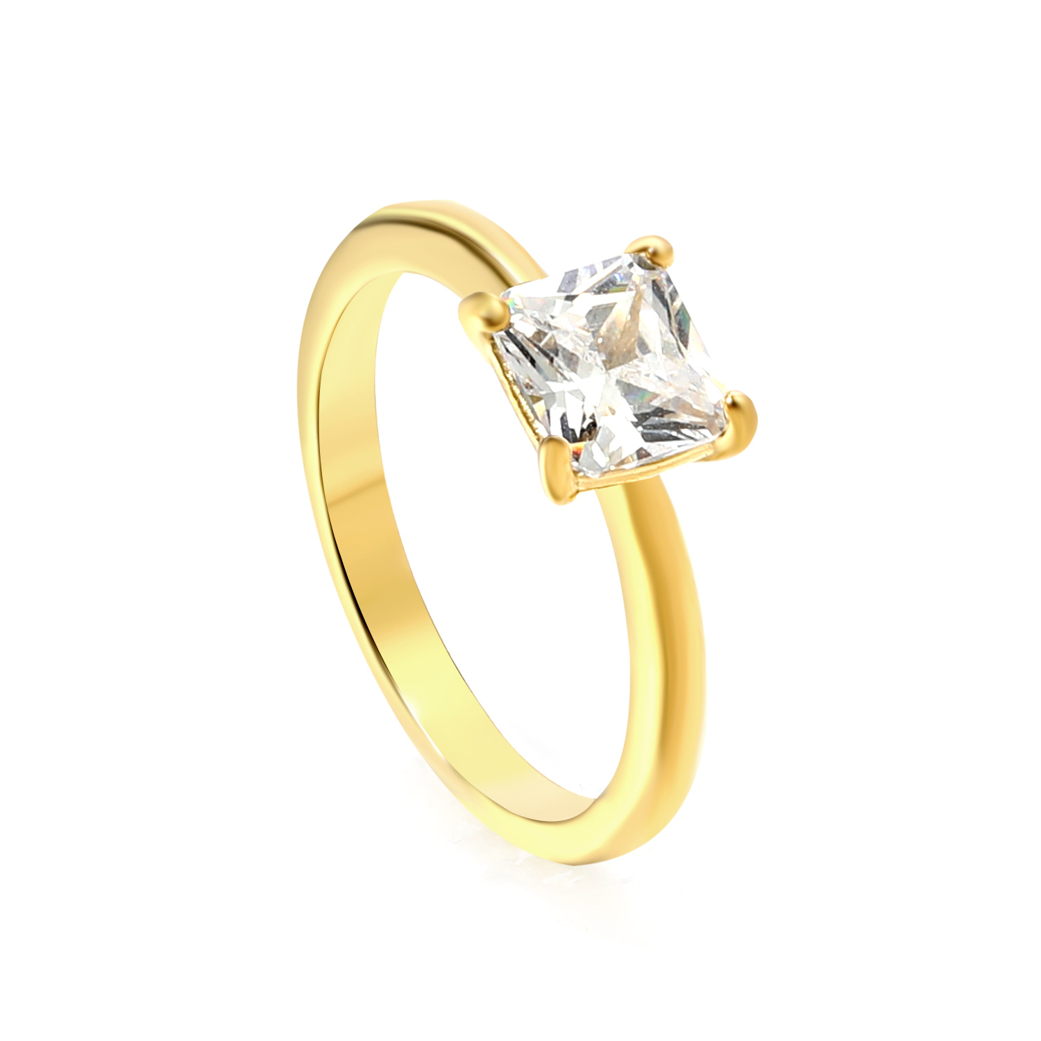 Princess Cut Solitaire Ring – 18K Gold PVD Stainless Steel